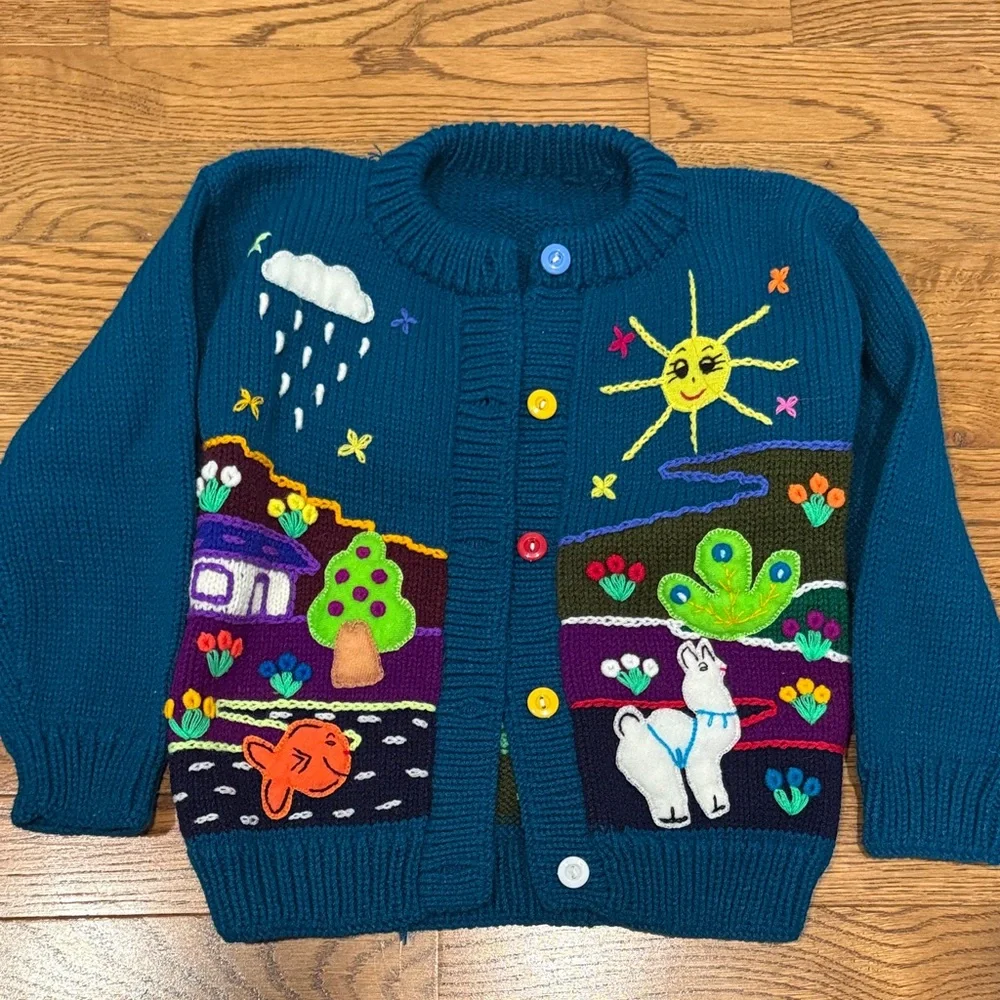 Colorful Knit Cardigan with Nature Design - Picture 1 of 1